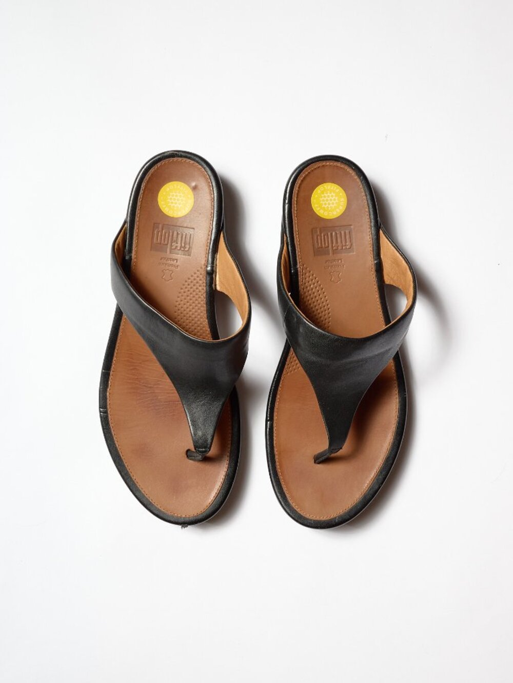 FITFLOP Black Leather Lulu Toe-Post Sandals Thongs EU 42